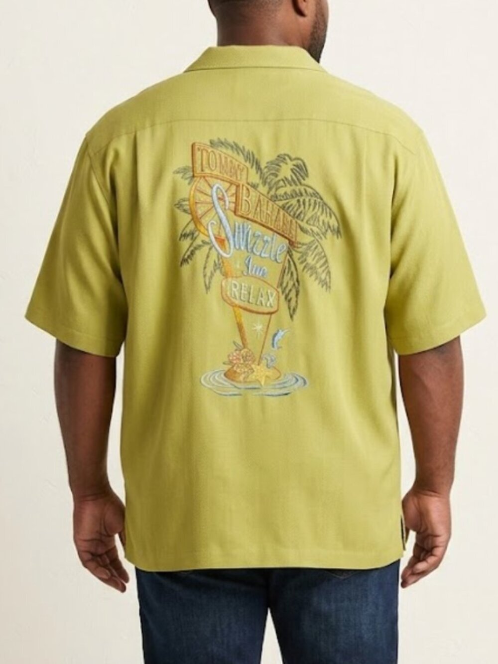 Tommy Bahama XXL Swizzle Inn Relax Embroidered Silk Camp Shirt Lime Green